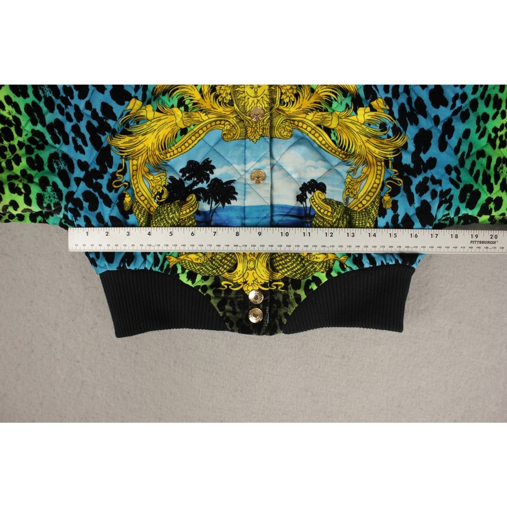 Versace‎ for H&M Leopard Tropical Baroque Cropped Bomber Jacket Blue Green US 6 - Picture 6 of 10